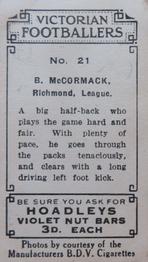 1933 Hoadley's Victorian Footballers #21 Basil McCormack Back